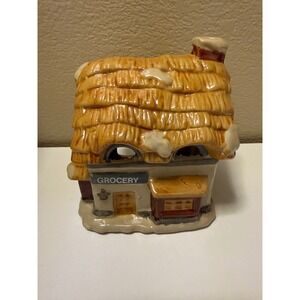 Vintage Ceramic Grocery Store Cottage Tea Light Candle Holder Village Decor